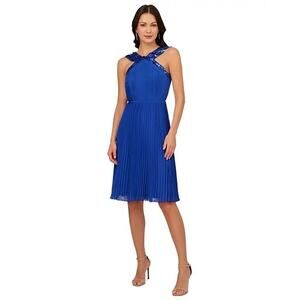 Adrianna Papell Women's Pleated Chiffon Halter Party Dress Sapphire Size 12 $249